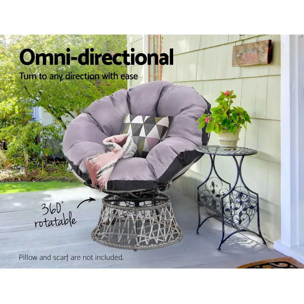 Gardeon Outdoor Chairs Outdoor Furniture Papasan Chair Wicker Patio Garden Grey - Furniture > Bar Stools & Chairs