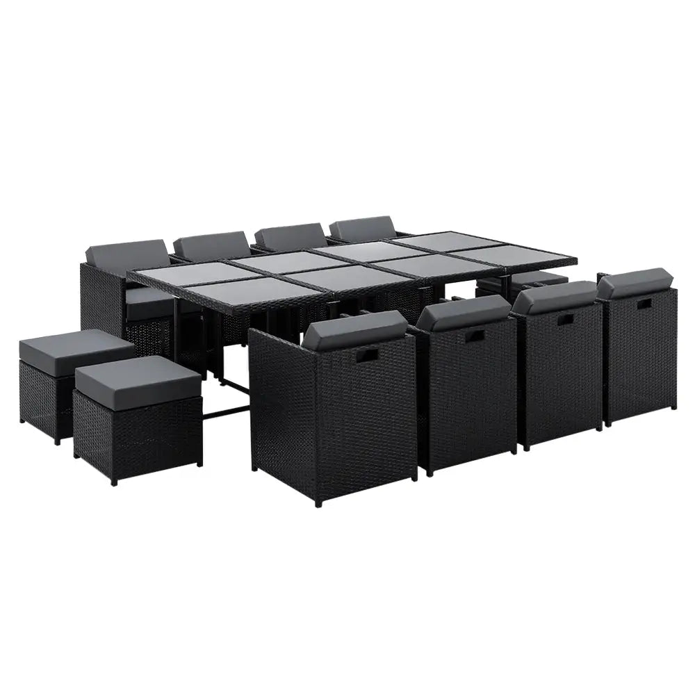 Gardeon Outdoor Dining Set 13 Piece Wicker Table Chairs Setting Black - Furniture > Dining