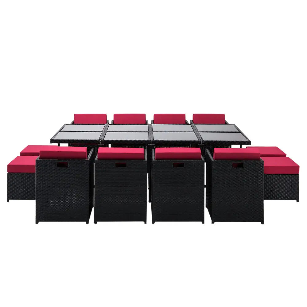 Gardeon Outdoor Dining Set 13 Piece Wicker Table Chairs Setting Black - Furniture > Dining