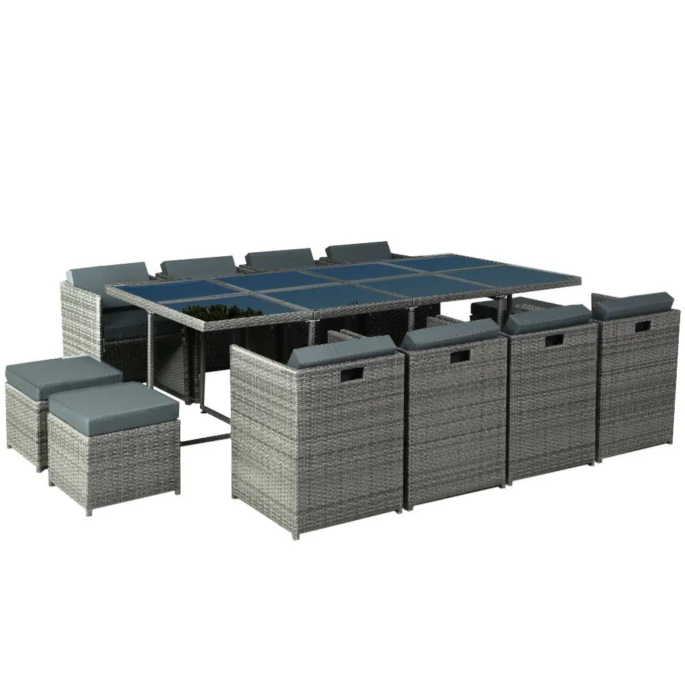 Gardeon Outdoor Dining Set 13 Piece Wicker Table Chairs Setting Grey - Furniture > Outdoor