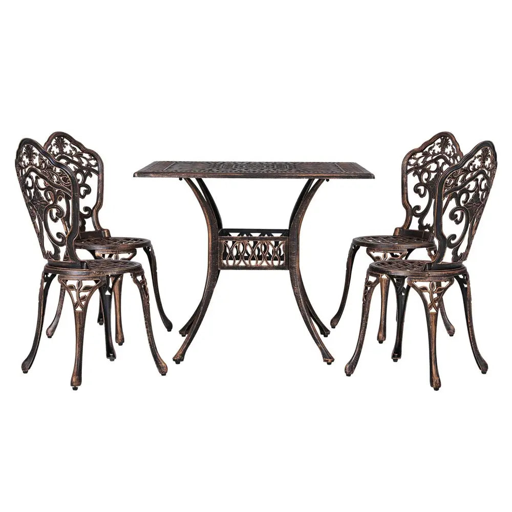 Gardeon Outdoor Dining Set 5 Piece Chairs Table Cast Aluminum Patio Brown - Furniture > Outdoor