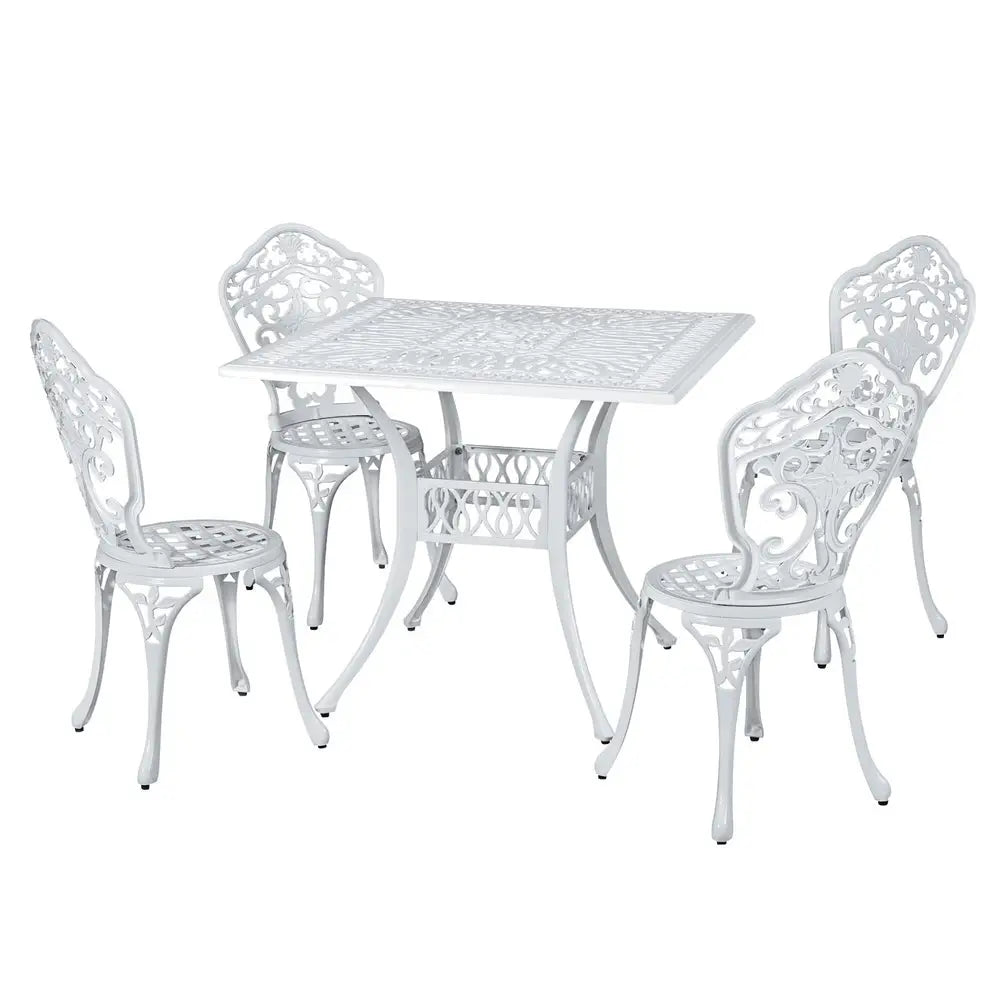 Gardeon Outdoor Dining Set 5 Piece Chairs Table Cast Aluminum Patio White - Furniture > Outdoor