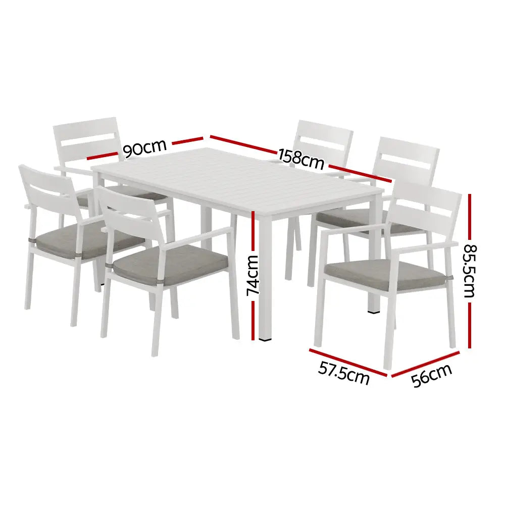 Gardeon Outdoor Dining Set 7 Piece Aluminum Table Chairs Setting White - Furniture > Outdoor
