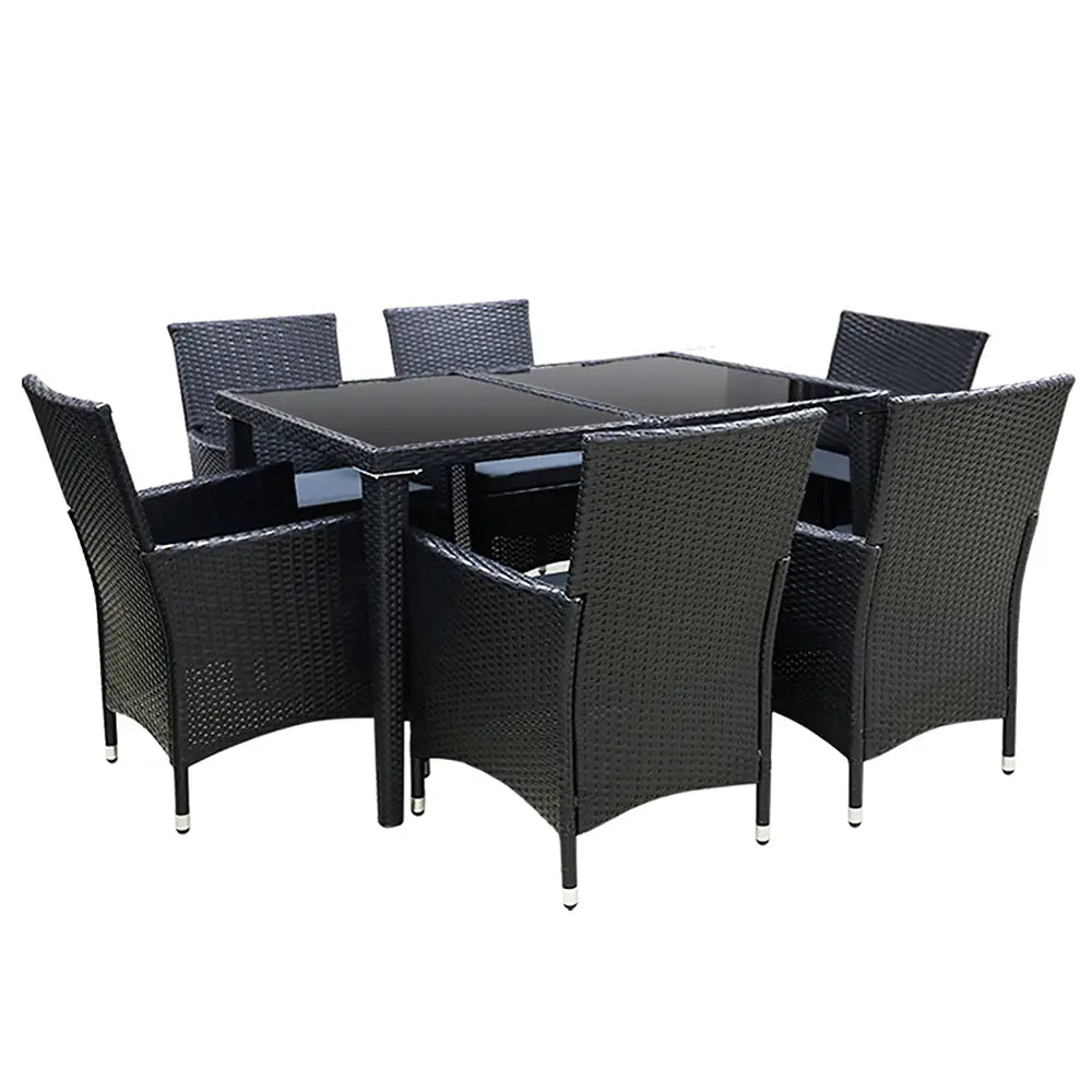Gardeon Outdoor Dining Set 7 Piece Wicker Lounge Setting Black - Furniture > Outdoor