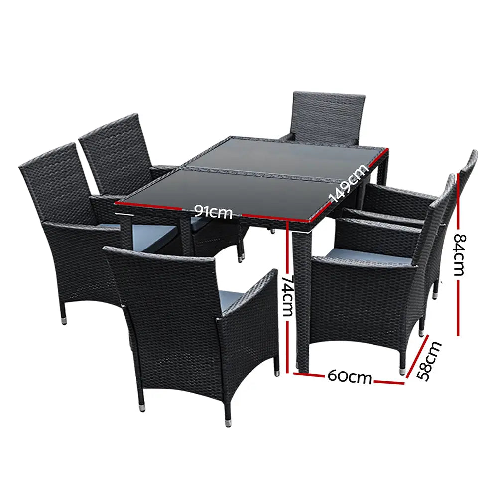 Gardeon Outdoor Dining Set 7 Piece Wicker Lounge Setting Black - Furniture > Outdoor