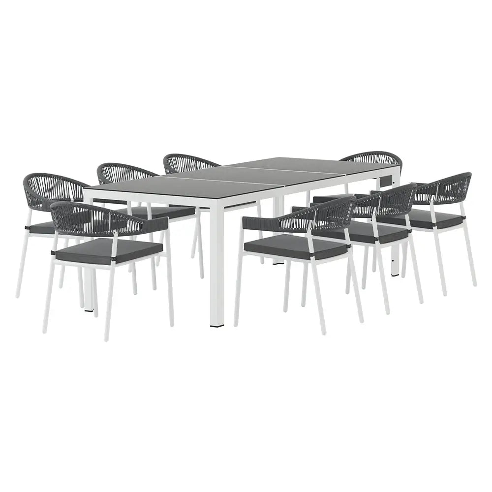 Gardeon Outdoor Dining Set 9 Piece Steel Table Chairs Setting White - Furniture > Outdoor