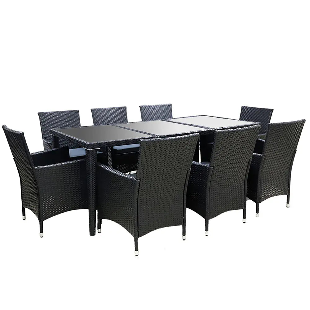 Gardeon Outdoor Dining Set 9 Piece Wicker Lounge Setting Black - Furniture > Outdoor