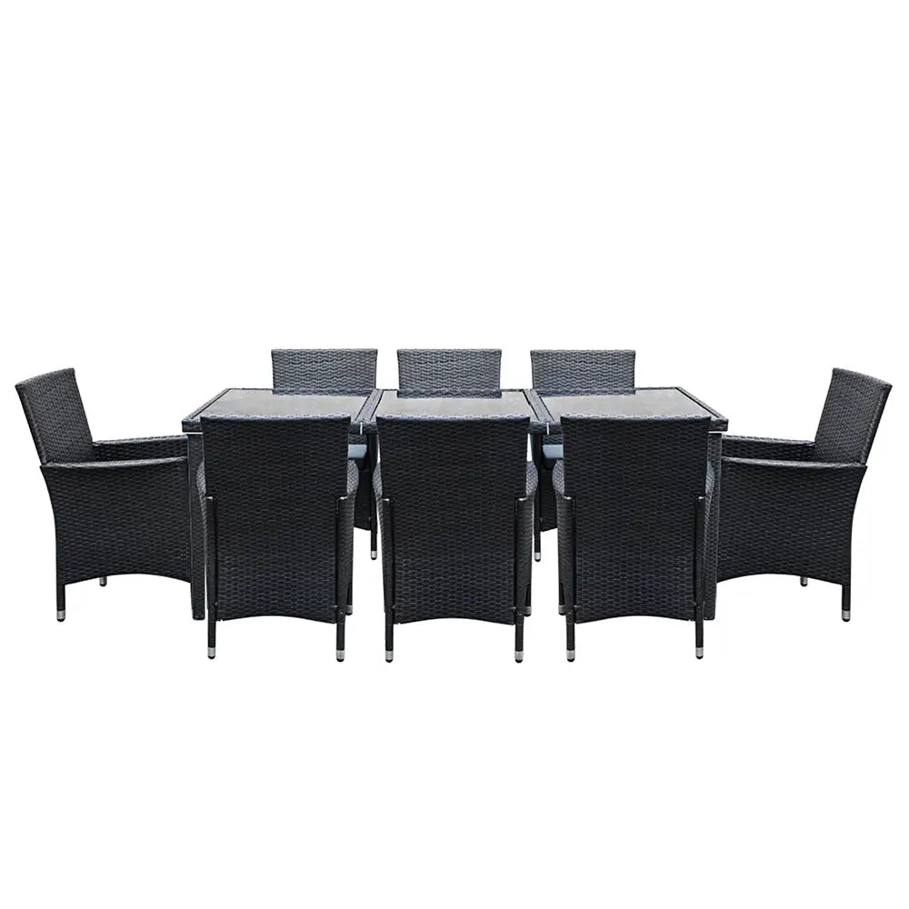 Gardeon Outdoor Dining Set 9 Piece Wicker Lounge Setting Black - Furniture > Outdoor