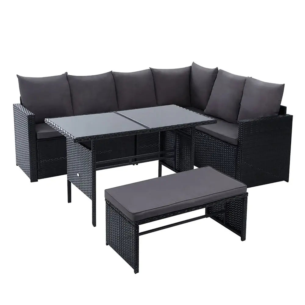 Gardeon Outdoor Dining Set Sofa Lounge Setting Chairs Table Bench Black Cover - Furniture > Outdoor > Outdoor Dining