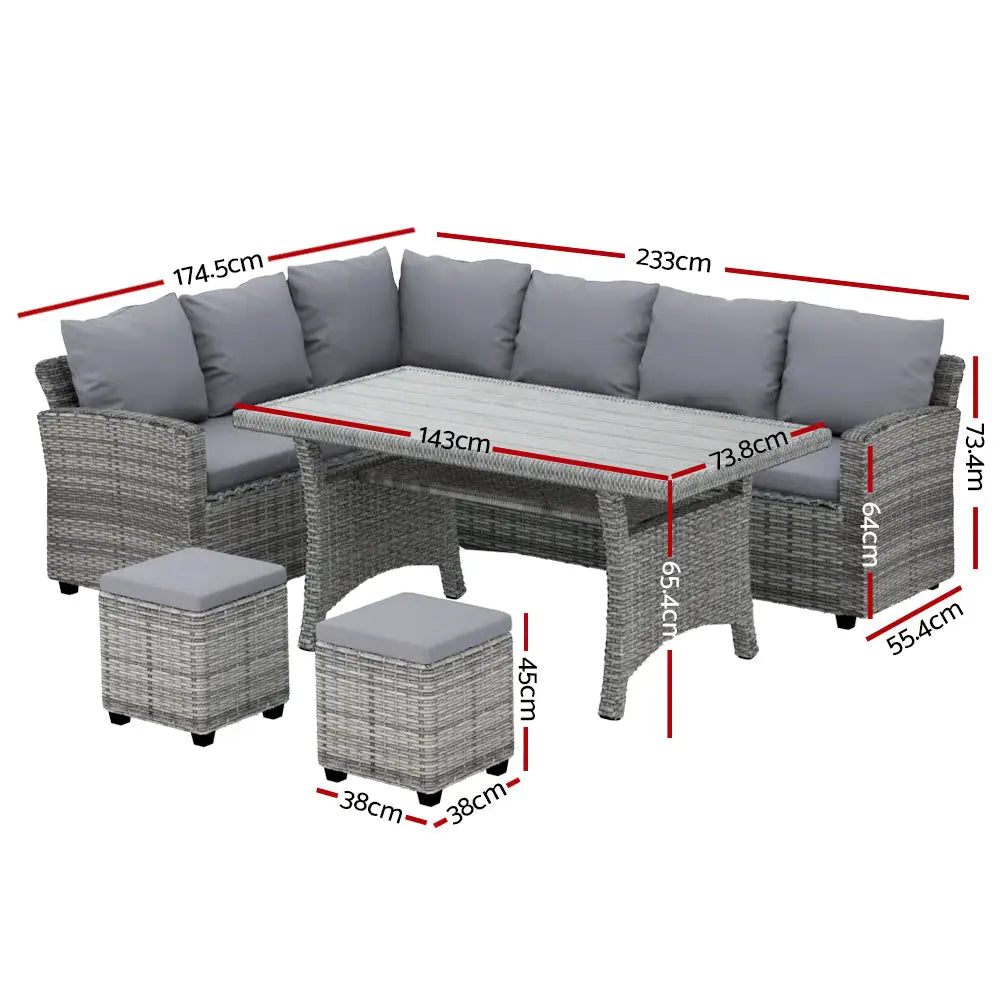 Gardeon Outdoor Dining Set Wicker Table Chairs Setting 8 Seater - Furniture > Outdoor