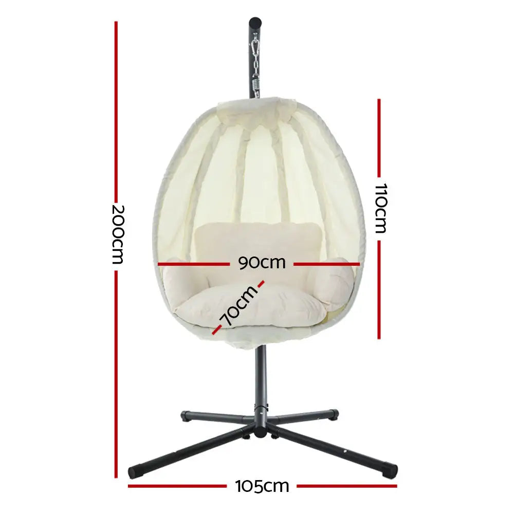 Gardeon Outdoor Egg Swing Chair Patio Furniture Pod Stand Canopy Foldable Cream - Furniture > Outdoor