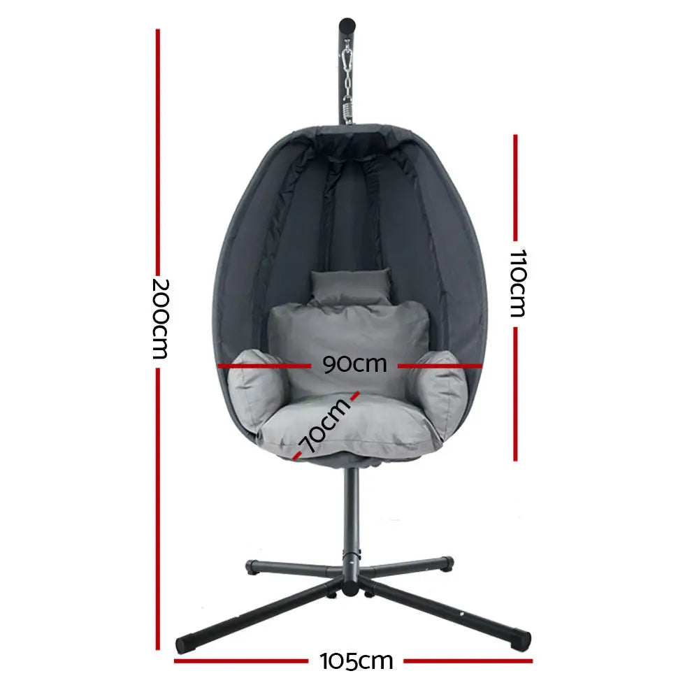 Gardeon Outdoor Egg Swing Chair Patio Furniture Pod Stand Canopy Foldable Grey - Furniture > Outdoor