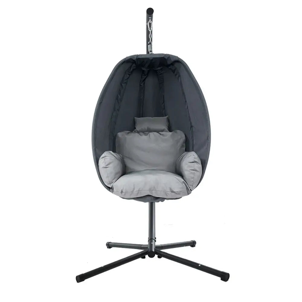 Gardeon Outdoor Egg Swing Chair Patio Furniture Pod Stand Canopy Foldable Grey - Furniture > Outdoor