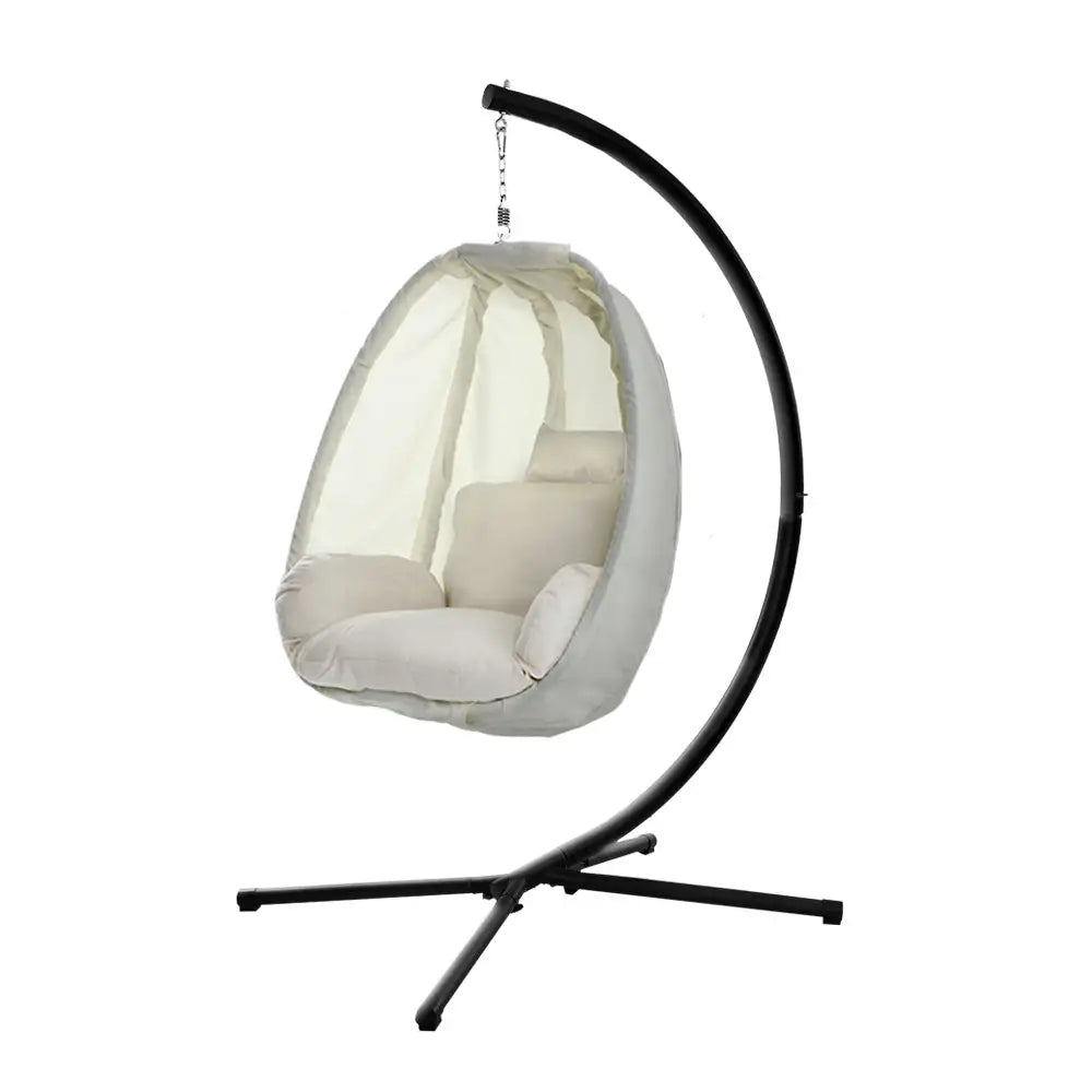Gardeon Outdoor Egg Swing Chair Patio Furniture Pod Stand Canopy Foldable Cream - Furniture > Outdoor