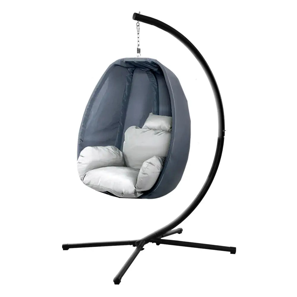 Gardeon Outdoor Egg Swing Chair Patio Furniture Pod Stand Canopy Foldable Grey - Furniture > Outdoor