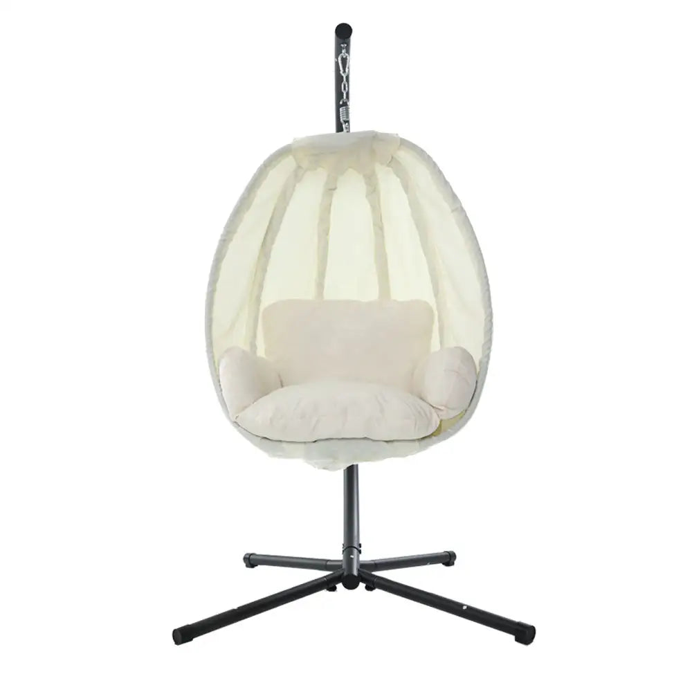 Gardeon Outdoor Egg Swing Chair Patio Furniture Pod Stand Canopy Foldable Cream - Furniture > Outdoor