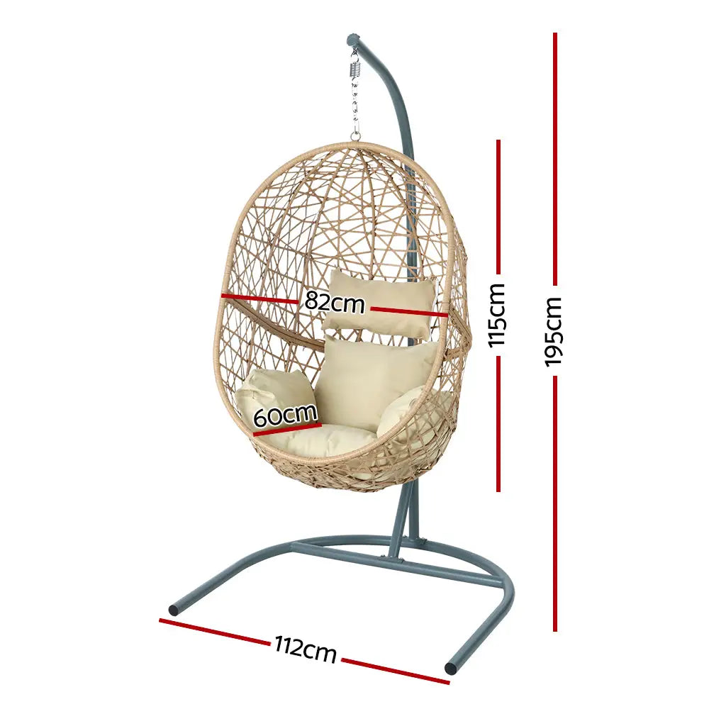 Gardeon Outdoor Egg Swing Chair Wicker Rattan Furniture Pod Stand Cushion Yellow - Furniture > Outdoor
