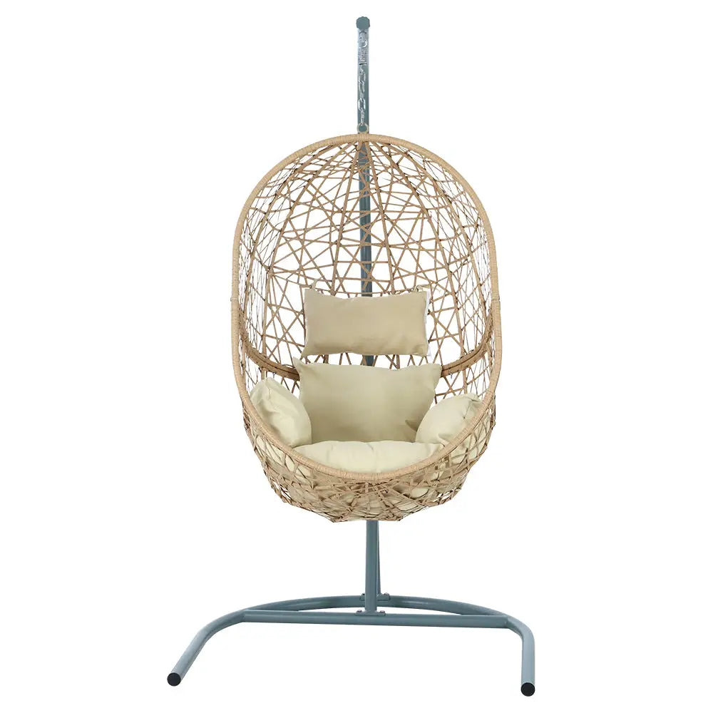 Gardeon Outdoor Egg Swing Chair Wicker Rattan Furniture Pod Stand Cushion Yellow - Furniture > Outdoor