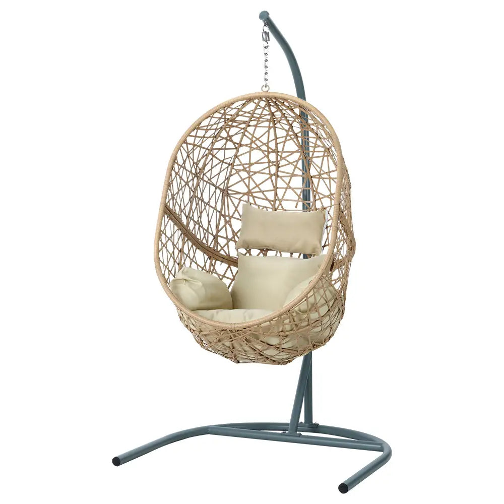 Gardeon Outdoor Egg Swing Chair Wicker Rattan Furniture Pod Stand Cushion Yellow - Furniture > Outdoor