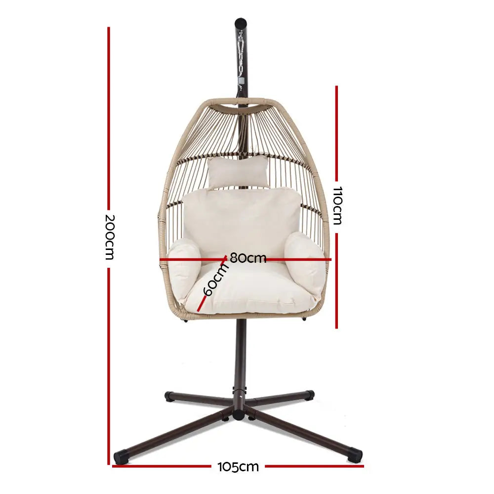 Gardeon Outdoor Egg Swing Chair Wicker Rope Furniture Pod Stand Cushion Latte - Furniture > Outdoor