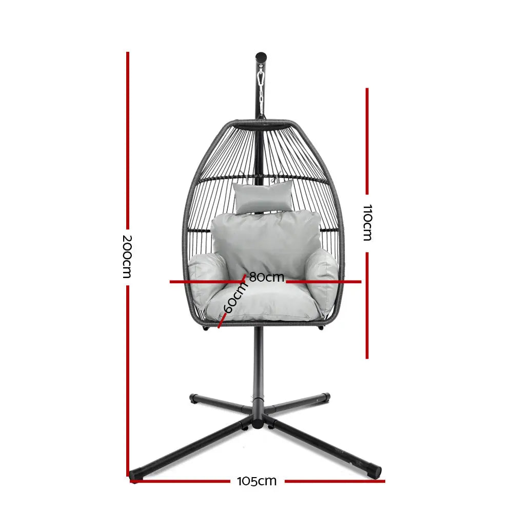 Gardeon Outdoor Egg Swing Chair Wicker Rope Furniture Pod Stand Cushion Grey - Furniture > Outdoor