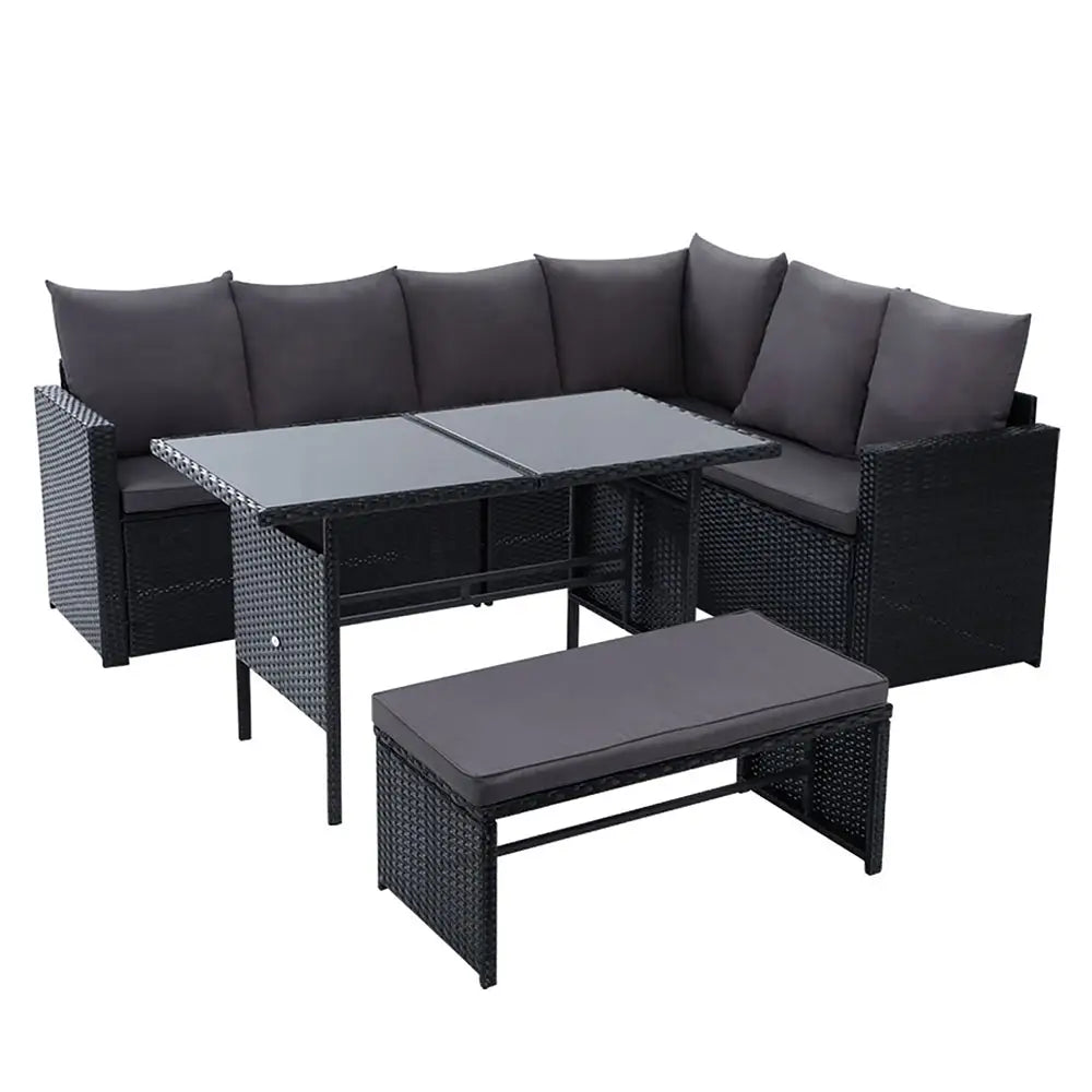Gardeon Outdoor Furniture Dining Setting Sofa Set Lounge Wicker 8 Seater Black - Furniture > Outdoor