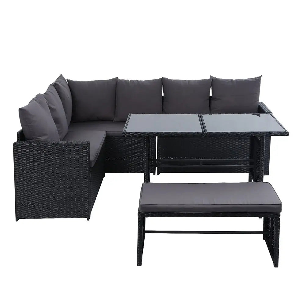 Gardeon Outdoor Furniture Dining Setting Sofa Set Lounge Wicker 8 Seater Black - Furniture > Outdoor