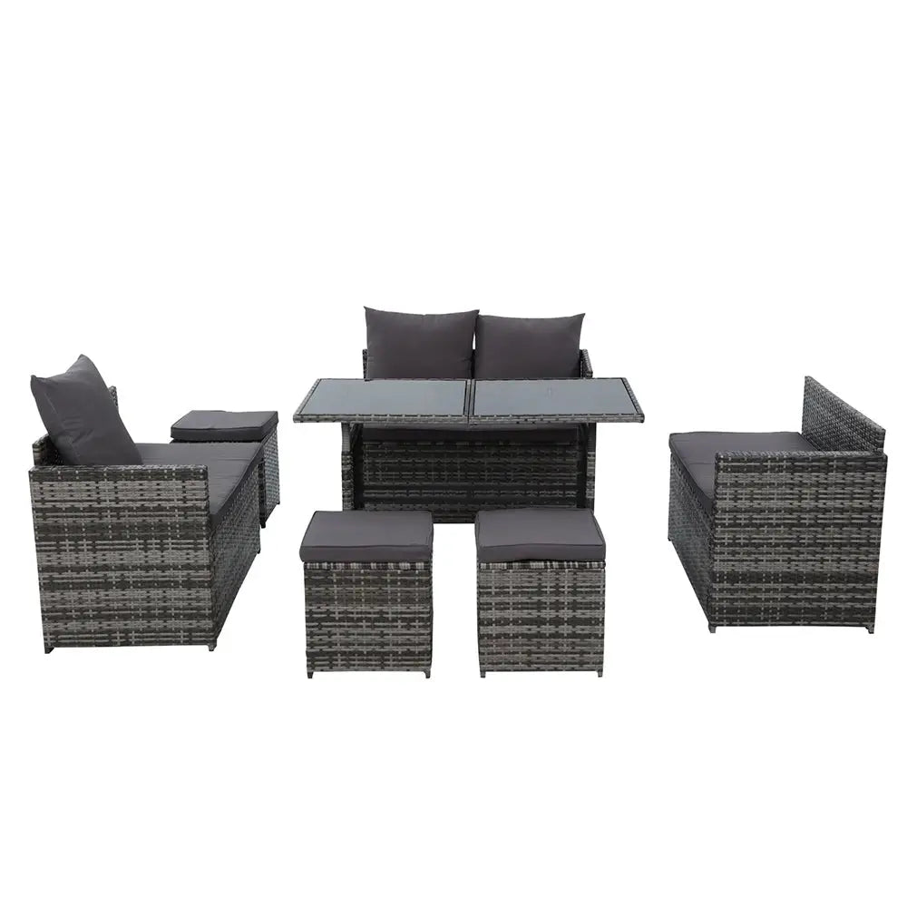Gardeon Outdoor Furniture Dining Setting Sofa Set Lounge Wicker 9 Seater Mixed Grey - Furniture > Outdoor