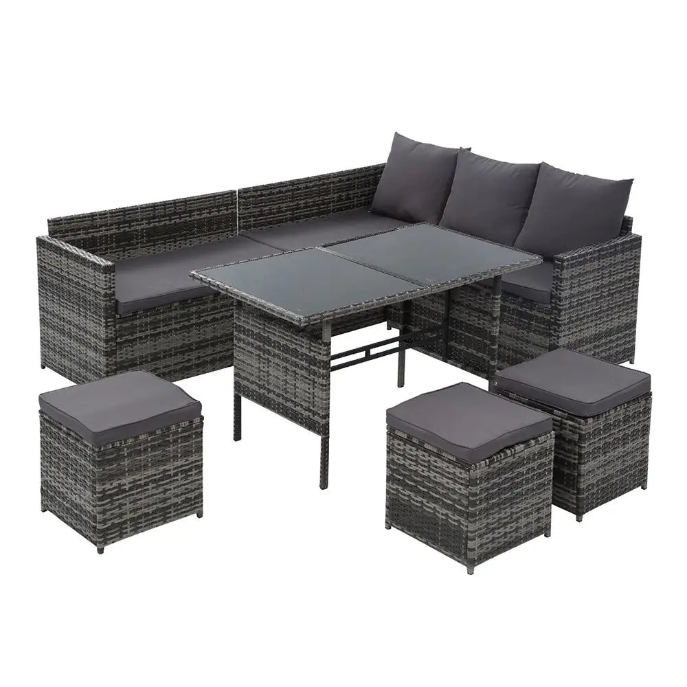 Gardeon Outdoor Furniture Dining Setting Sofa Set Lounge Wicker 9 Seater Mixed Grey - Furniture > Outdoor