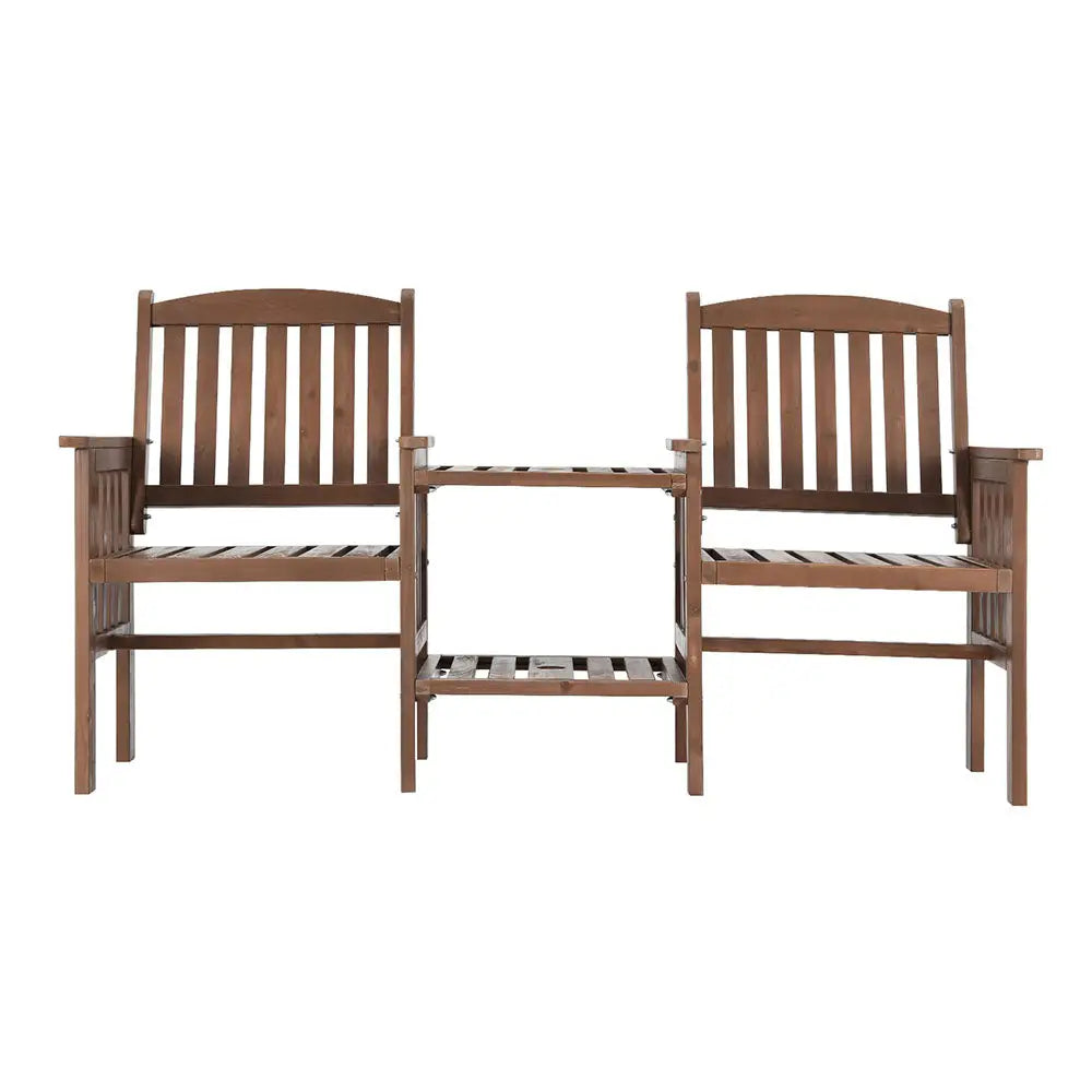 Gardeon Outdoor Garden Bench Loveseat Wooden Table Chairs Patio Furniture Brown - Furniture > Outdoor