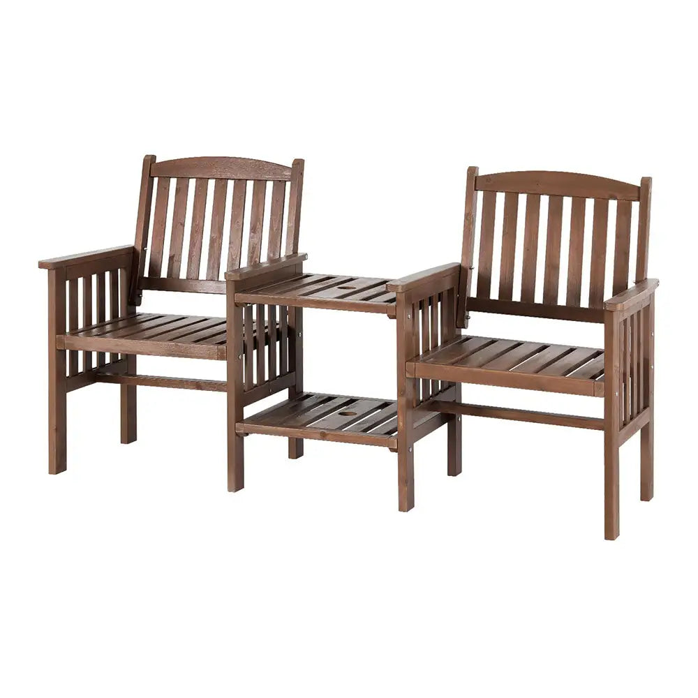 Gardeon Outdoor Garden Bench Loveseat Wooden Table Chairs Patio Furniture Brown - Furniture > Outdoor
