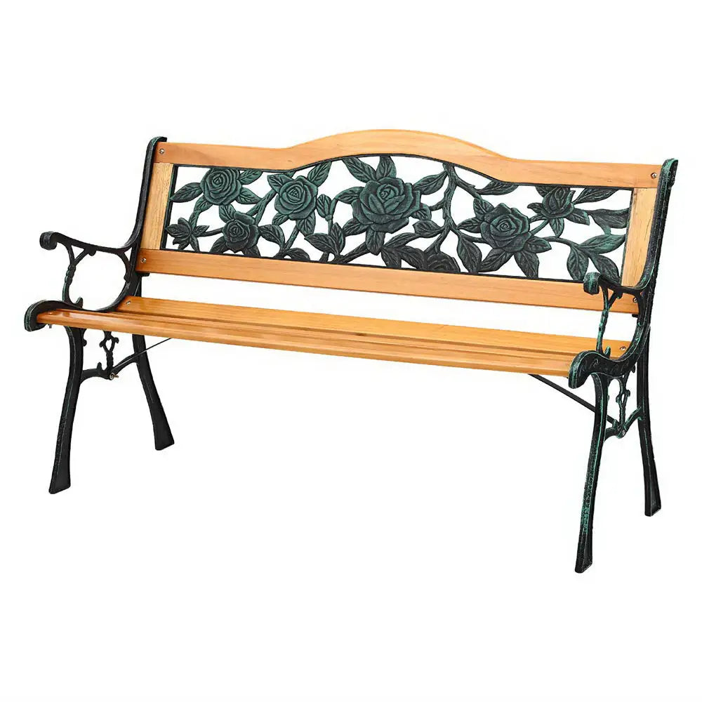 Gardeon Outdoor Garden Bench Seat 126cm Wooden Cast Iron 3 Seater Patio Furniture - Furniture > Outdoor > Outdoor