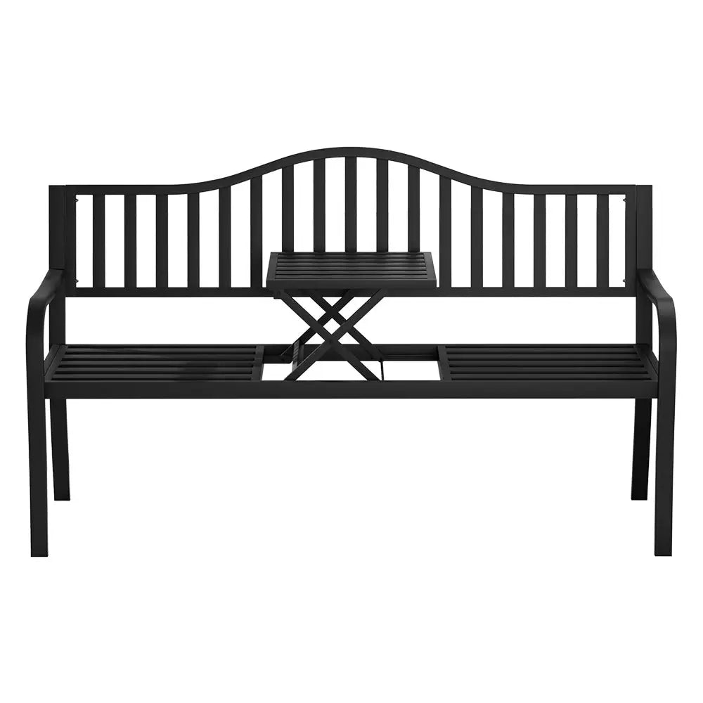 Gardeon Outdoor Garden Bench Seat Loveseat Steel Foldable Table Patio Furniture Black - Furniture > Outdoor