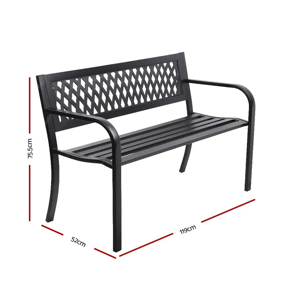 Gardeon Outdoor Garden Bench Seat Steel Outdoor Furniture 2 Seater Park Black - Furniture > Outdoor