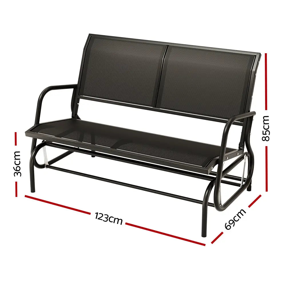 Gardeon Outdoor Garden Bench Seat Swing Glider Rocking 2 Seater Patio Furniture Black - Furniture > Outdoor