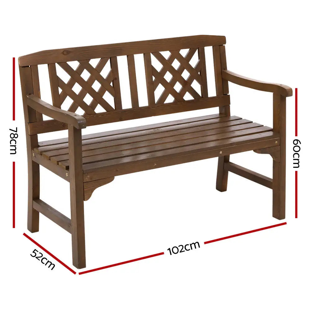 Gardeon Outdoor Garden Bench Wooden Chair 2 Seat Patio Furniture Lounge Natural - Furniture > Outdoor