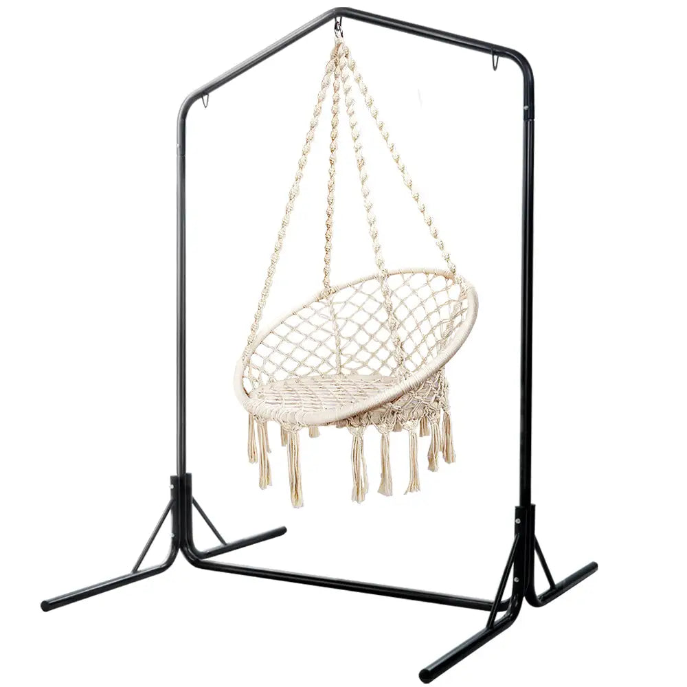 Gardeon Outdoor Hammock Chair with Stand Cotton Swing Relax Hanging 124CM Cream - Furniture > Outdoor