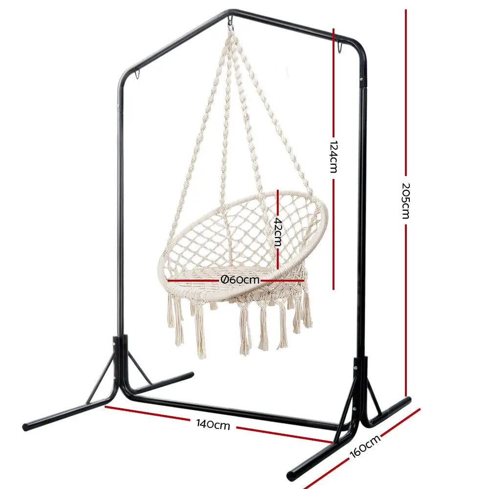 Gardeon Outdoor Hammock Chair with Stand Cotton Swing Relax Hanging 124CM Cream - Furniture > Outdoor