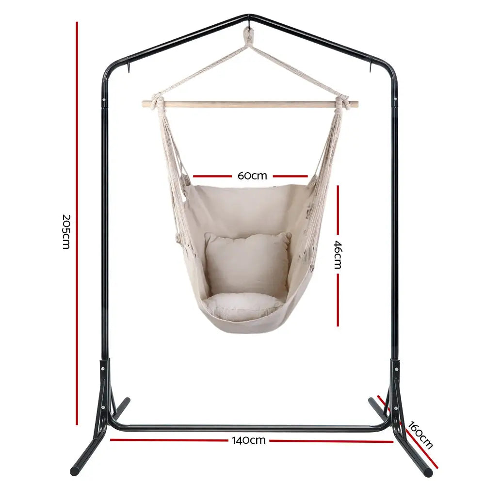 Gardeon Outdoor Hammock Chair with Stand Hanging Hammock with Pillow Cream - Furniture > Outdoor