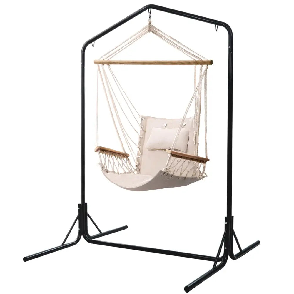 Gardeon Outdoor Hammock Chair with Stand Swing Hanging Hammock Garden Cream - Furniture > Outdoor
