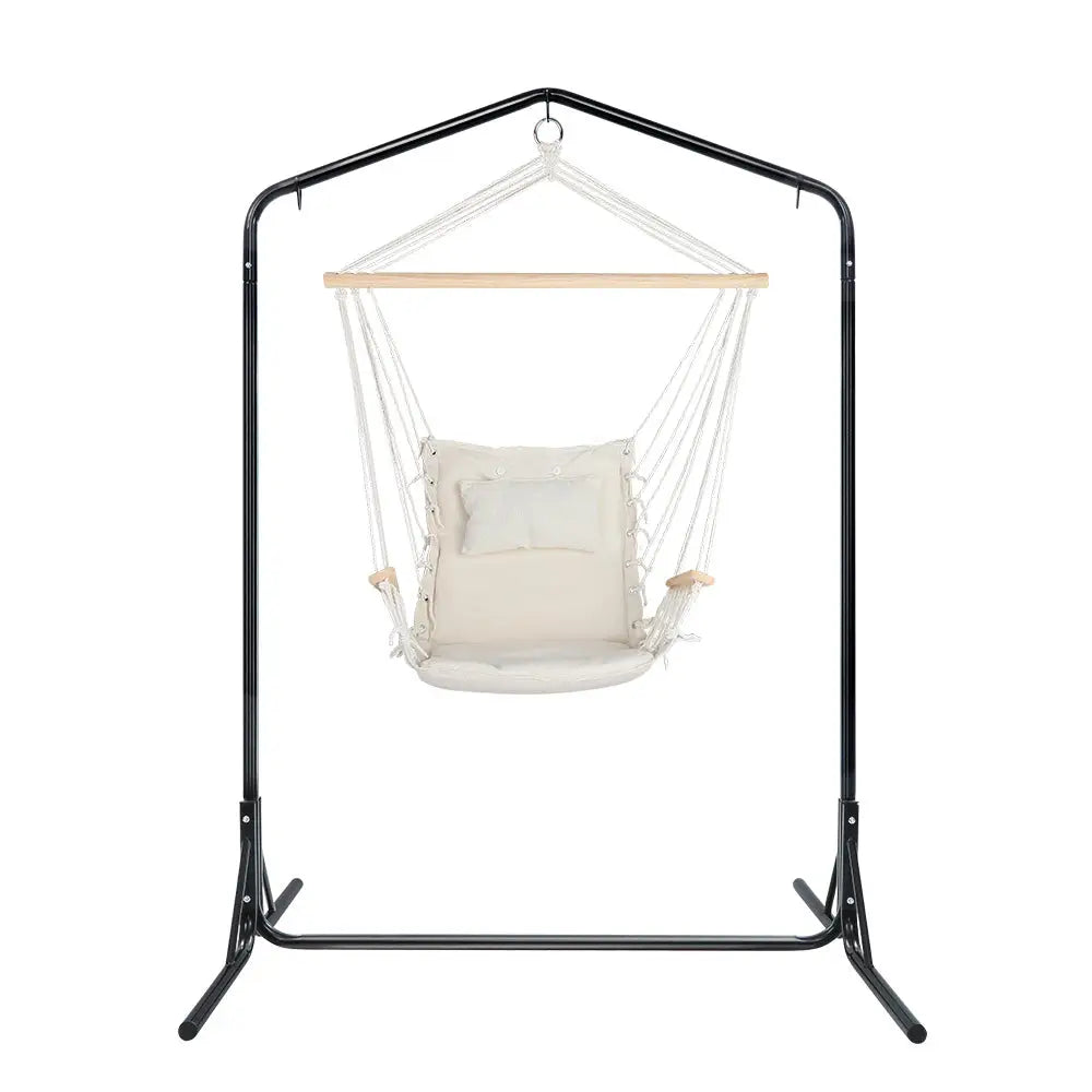 Gardeon Outdoor Hammock Chair with Stand Swing Hanging Hammock Garden Cream - Furniture > Outdoor