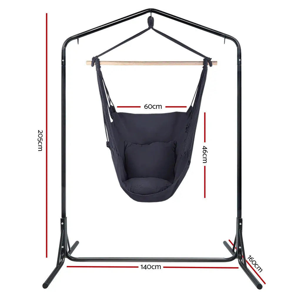 Gardeon Outdoor Hammock Chair with Stand Swing Hanging Hammock with Pillow Grey - Furniture > Outdoor