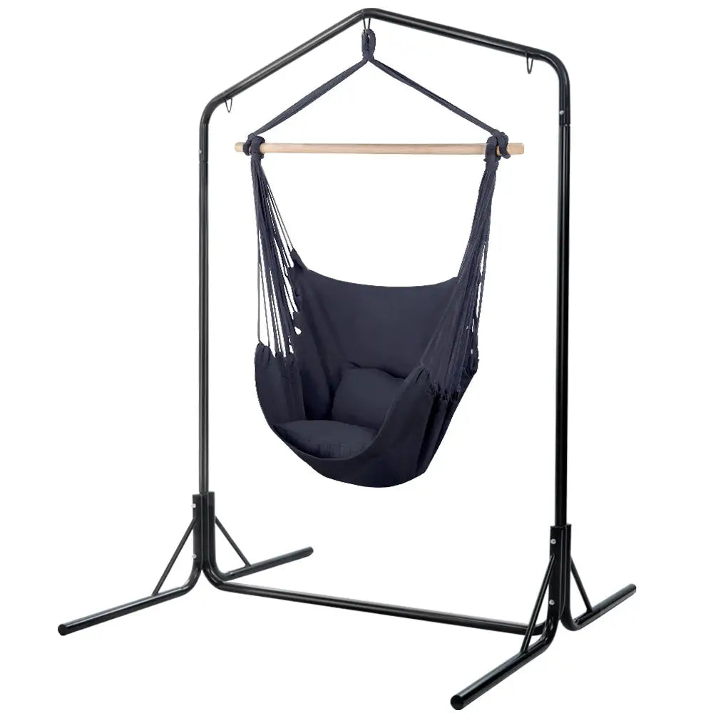 Gardeon Outdoor Hammock Chair with Stand Swing Hanging Hammock with Pillow Grey - Furniture > Outdoor