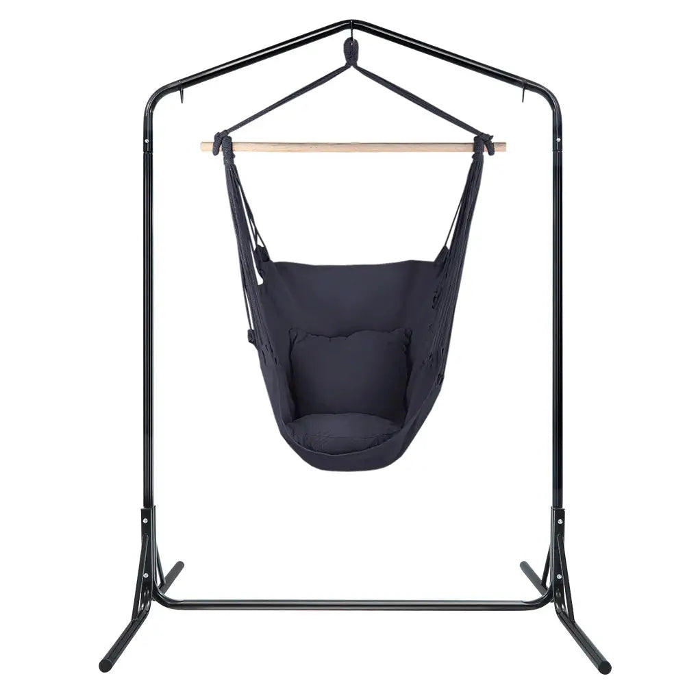 Gardeon Outdoor Hammock Chair with Stand Swing Hanging Hammock with Pillow Grey - Furniture > Outdoor
