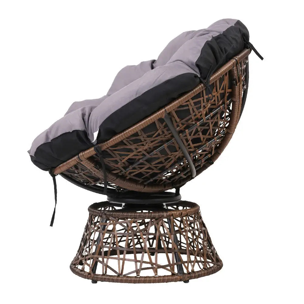 Gardeon Outdoor Lounge Setting Papasan Chair Wicker Table Garden Furniture Brown - Furniture > Bar Stools & Chairs