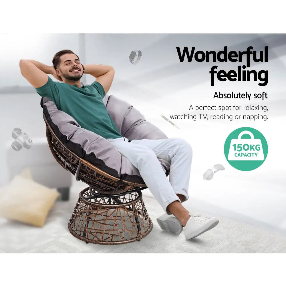 Gardeon Outdoor Lounge Setting Papasan Chair Wicker Table Garden Furniture Brown - Furniture > Bar Stools & Chairs
