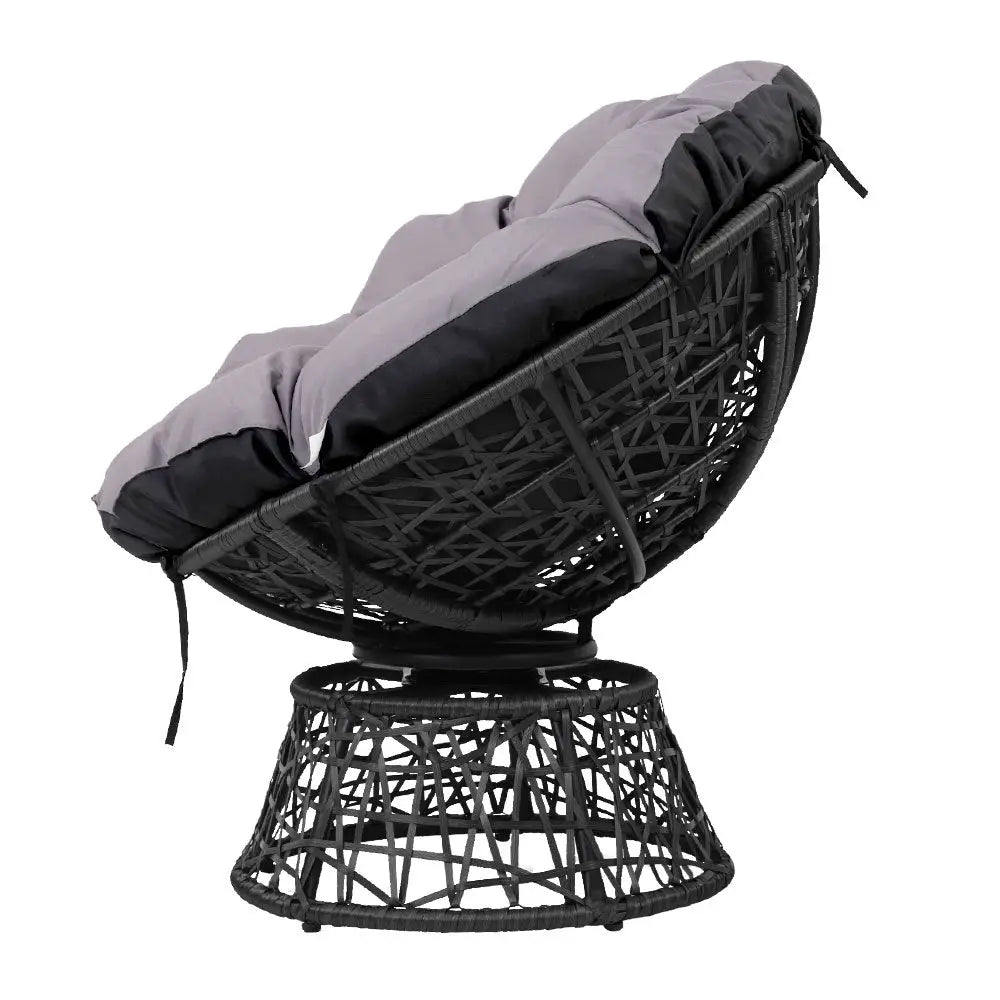 Gardeon Outdoor Lounge Setting Papasan Chair Wicker Table Garden Furniture Black - Furniture > Bar Stools & Chairs