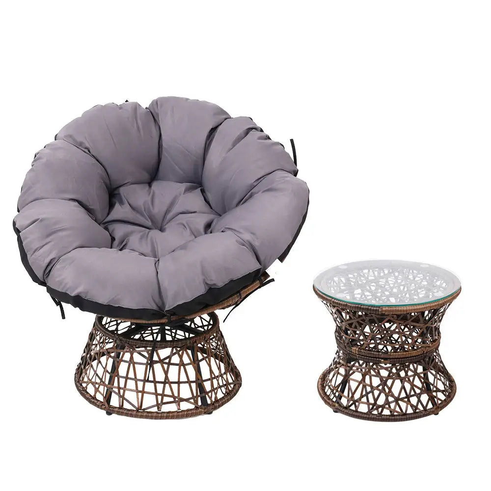 Gardeon Outdoor Lounge Setting Papasan Chair Wicker Table Garden Furniture Brown - Furniture > Bar Stools & Chairs
