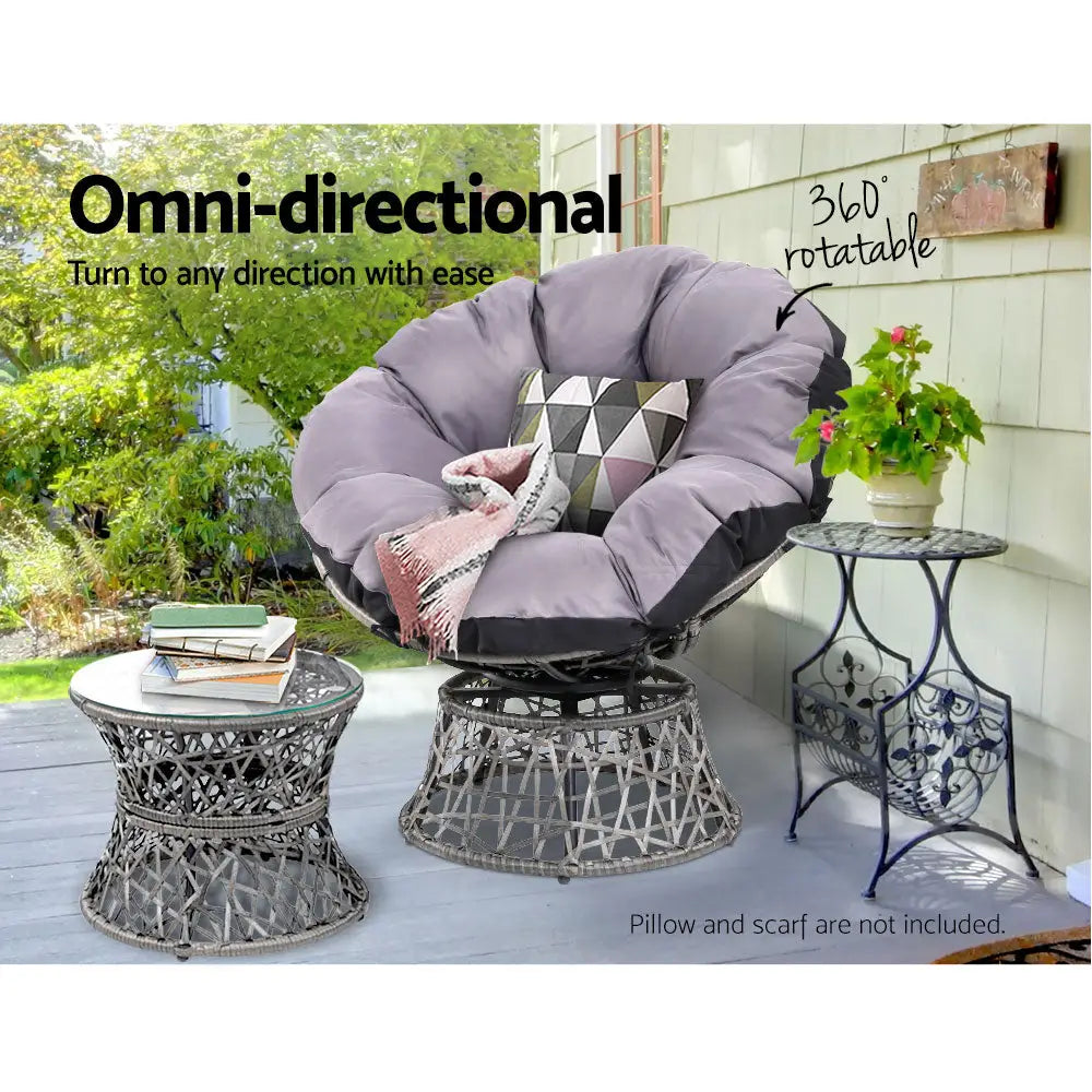 Gardeon Outdoor Lounge Setting Papasan Chair Wicker Table Garden Furniture Grey - Furniture > Bar Stools & Chairs