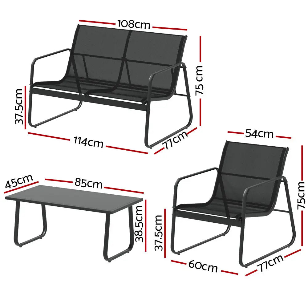 Gardeon Outdoor Sofa Set Lounge Setting Textilene Table and Chairs Garden Patio Furniture - Furniture > Outdoor